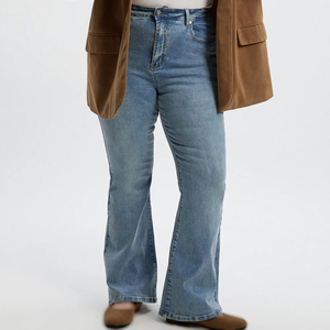 OEM recycled denim flare pants women <b>soft</b> washed flare <b>jeans</b> women bulk order factory price export - Product Image 1