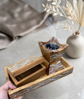 Quemador de Incienso Mubrakha de Madera con Incrustaciones de Nácar, Caja de Almacenamiento Multiusos, Caja para Bolsitas de Té, Dulces