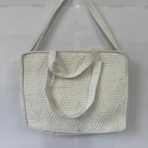 Plain White Quilted Cotton Tote Bag Women Large Capacity Shoulder Bag Eco Friendly Handmade - Product Image 2