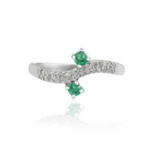 High End Quality Beautiful 925 Sterling <b>Silver</b> Natural Round <b>Emerald</b> & Diamond Wave Band Unique Design <b>Ring</b> Gift For Her - Product Image 1