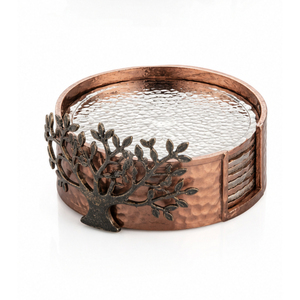 Sous-verres artisanaux en métal argenté martelé avec support en forme de branche de corail, sous-verres ronds en acier inoxydable pour hôtels - Product Image 4