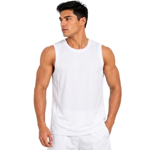Camiseta sin Mangas Blanca para Hombre, Cuello Redondo, Absorbe la Humedad, Poliéster, Ajuste Atlético, Color Sólido, Ropa Deportiva - Product Image 1