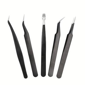 Kit de pinces à épiler incurvées pointues en acier inoxydable avec étui pour extensions de cils personnelles et professionnelles - Product Image 1