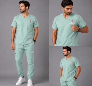 Conjunto de Uniforme Médico para Hombre, Cuello en V, Color Verde Menta, Tela de Algodón y Poliéster, Uniformes de Hospital - Product Image 4