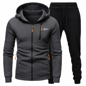 Stylish And Comfortable Men's Zipper Tracksuits Perfect For Casual Wear And Athletic Activewear 100% Cotton 2pcs <b>Sets</b> Tracksuits - Product Image 1