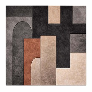 Modern geometric area rug Hand Tufted Rug neutral brown grey blocks design carpet for living room office bedroom decor soft rug - Product Image 4