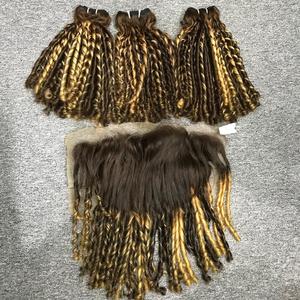 Prix usine vente chaude 13x4 13x6 100% humain Pixie Curl Ombre couleur cheveux Transparent dentelle fermeture frontale Extensions de cheveux - Product Image 6