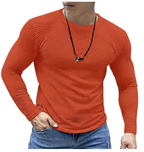 เสื้อเชิ้ตแขนยาวผู้ชาย ถักนิตติ้ง สีพื้น คอกลม แขนยาว ใส่ได้ในฤดูใบไม้ร่วง สีส้ม ระบายอากาศได้ดี เสื้อเชิ้ตแขนยาวผู้ชายแบบพื้นฐาน - Product Image 1