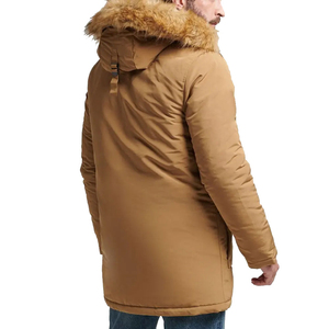 Veste longue à capuche pour homme avec col en fourrure, coupe-vent, rembourrée de duvet, manteau d'hiver uni, style décontracté - Product Image 1