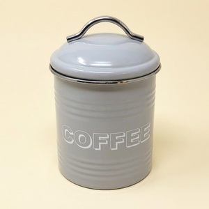 Vintage Grey Metal Coffee Canister With Airtight Lid Retro Style Enamel Food Storage Jar For Kitchen Countertop Organization - Product Image 1