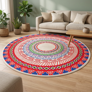Alfombra Mandala Bohemia de Algodón Ecológico Azul Amarillo Blanco para Sala de Estar, Decoración de Piso Interior, Lavable, Adorno para el Hogar, Regalo de Inauguración - Product Image 2