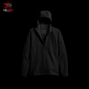 Sudadera con capucha unisex de poliéster de caparazón suave, gruesa, con cremallera de un cuarto, para caza, con capucha ajustada y doble cremallera lateral, color negro liso o camuflaje, para exteriores. - Product Image 2
