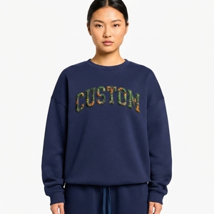 Customized Applique Embroidery <b>Long</b> <b>Sleeve</b> <b>Top</b> Custom <b>Blue</b> Crewneck Sweatshirt Trendy Camo Lettering Women's Pullover Hoodies - Product Image 1