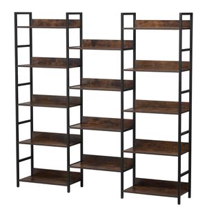 14-Tier <b>Rustic</b> Vintage Industrial Bookshelf Triple Metal Open <b>Shelves</b> Large Freestanding Dis Bookcase & Bookshelves - Product Image 1