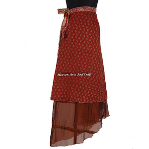 Indian Vintage 2 Layer Magic Hippie Sari Silk <b>Wrap</b> <b>Skirts</b> for Beach Wear 2 Layer Reversible Magic Silk Saris <b>Wrap</b> Long <b>Skirt</b> - Product Image 4