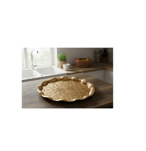 <b>Round</b> Antique Brass Serving <b>Tray</b> For Tea Coffee Snacks Drinks Serving Decorative <b>Tray</b> For Dining <b>Table</b> Home Kitchen - Product Image 4
