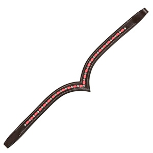 Horsekraft – Fronture en cuir pleine fleur de qualité supérieure pour courses hippiques, ornée de cristaux blancs et de perles roses alternées pour l'équitation - Product Image 4