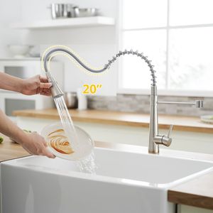 Robinet de cuisine monocommande monolevier en nickel brossé avec douchette extractible pour évier de cuisine - Product Image 4
