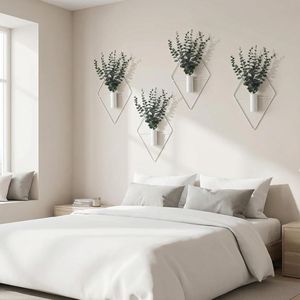 Ensemble de 4 jardinières suspendues géométriques bohèmes modernes, eucalyptus artificiel, vase en métal, support pour plantes d'intérieur, décoration murale pour salle de bain - Product Image 3