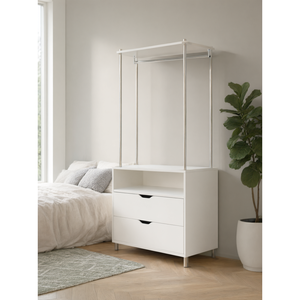 Armario Modular con Estructura Metálica, Unidad de Almacenamiento con 3 Cajones y Barra para Colgar, Blanco/Plateado, Diseño Portátil DIY - Product Image 3