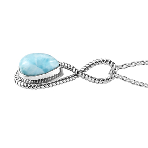 Collier pendentif goutte d'eau en larimar naturel et argent sterling 925 serti clos, chaîne câble, style bohème, cadeau unisexe, pour usage quotidien - Product Image 5