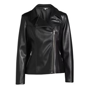 Women's PU Leather Moto <b>Jacket</b> Turn Down Collar Full Sleeve Zipper Closure Autumn Solid Color <b>Biker</b> <b>Jacket</b> - Product Image 3