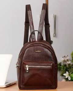 Genuine <b>Leather</b> <b>Backpack</b> Classic Style Zip Closure Unisex Daily Use Brown Lichee Pattern Shoulder Straps - Product Image 2