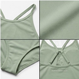 เสื้อโยคะแขน 3/4 สีเขียวล้วนสำหรับผู้หญิง คอกลม ผ้าถักยืดหยุ่น ผสมสแปนเด็กซ์และโพลีเอสเตอร์ เสื้อออกกำลังกาย - Product Image 4