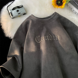 Camiseta Oversize de Algodón Grueso con Estampado Puff para Hombre, Estilo Urbano, Bordado 3D de Letras Personalizado, Ajuste Holgado, Camiseta Gráfica Blanca - Product Image 2