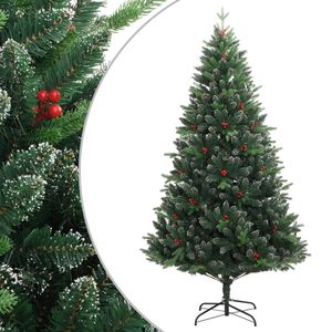 Grand arbre de Noël artificiel articulé vert en PVC et PE avec décorations festives en métal - Product Image 1