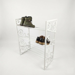 Vintage Style White Metal Freestanding <b>Shoe</b> Rack Decorative Iron Entryway <b>Shoe</b> <b>Storage</b> Organizer Shabby Chic Home Furniture - Product Image 1