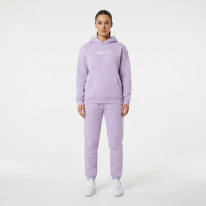 Stylish Winter Women's Hooded Solid Fleece 2-Piece Custom <b>Short</b> Sleeve Sweating Tracksuits Versatile <b>Set</b> Knee-length 100% Cotton - Product Image 4
