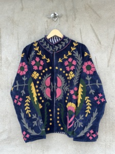Indian <b>Velvet</b> Suzani <b>Jacket</b> Floral Embroidery Vintage Short Coat Handmade Cotton Fabric Breathable Eco-Friendly Autumn <b>Jacket</b> - Product Image 1
