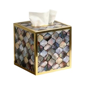 Boîte à mouchoirs en bois faite à la main avec incrustation de nacre pour la décoration de la maison - Product Image 2