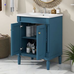 Mobile bagno moderno da 24 pollici a 2 livelli con ampi ripiani portaoggetti e lavabo singolo - Product Image 3