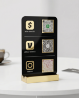 Support de Code QR Premium pour Réseaux Sociaux en Acrylique et Plastique – Élégant, Transparent, Personnalisable, Artistique, avec Logo Cosmos sur Base en Bois pour la Vente au Détail