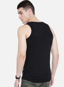 Camiseta sin mangas negra estampada para hombre, cuello redondo, informal, transpirable, estilo de punto de algodón - Product Image 6