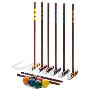 Ensemble de croquet en bois avec 6 maillets, 4 balles et piquets, équipement de jeu d'extérieur durable pour toutes les saisons - Product Image 1