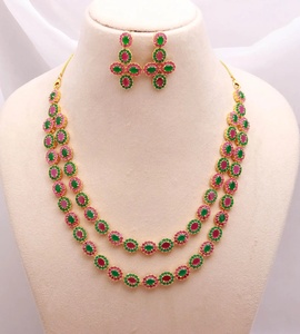 22K Gold Plated Multi Gemstone Pearl Flower <b>Necklace</b> Set for Women Adjustable Brass Jewelry Wholesale Price - Product Image 1