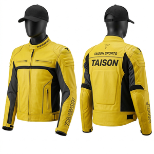 เสื้อแจ็คเก็ตมอเตอร์ไซค์หนังวัวแท้บุรุษ 950 GSM สีเหลืองดำ ดีไซน์ลายปัก พร้อมปักโลโก้ตามสั่ง - Product Image 1