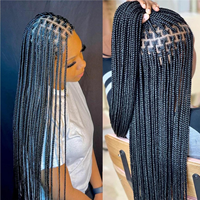 Perruque tressée longue en fibre haute température, couleur brun clair Yaki, avec petites mèches, dentelle française, sans colle, pour femme, tendance