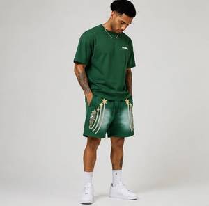 Shorts Bermuda Verts Imprimés Alpha pour Hommes avec Motif Étoile, Taille Élastique Décontractée, en Coton Respirant, Brodés - Product Image 3