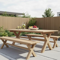 Table de jardin rectangulaire en teck massif de haute qualité, pieds croisés, durable, robuste, design moderne, non pliable, patine grise.