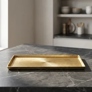 Bandeja Rectangular Decorativa de Metal con Grabado de Rayos de Sol Dorados para Servir, para la Mesa de Comedor, Uso Doméstico y Decoración - Product Image 4