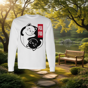 T-shirt a maniche lunghe Yin And Yang Cats, unisex, per adulti, bianca, con design grafico, girocollo, stampa digitale - Product Image 3