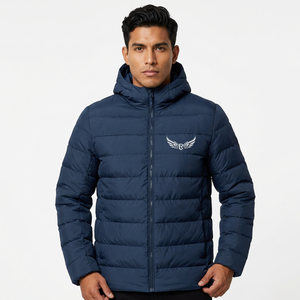 Chaqueta Acolchada Reversible Unisex Azul Marino con Cuello Alto, Logotipo Frontal, Cierre de Cremallera, Impermeable, Casual, Gruesa, 100% Algodón para Invierno - Product Image 5