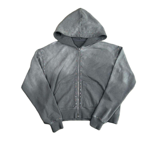 Sudadera con Capucha y Cierre para Hombre, Color Gris, con Detalles de Pedrería, Corte Regular, Estilo Casual para Otoño, 100% Algodón French Terry - Product Image 1