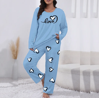 Ensemble de pyjama 2 pièces pour femmes en coton 100% imprimé, respirant, à séchage rapide, jersey, taille élastique, printemps, été, automne
