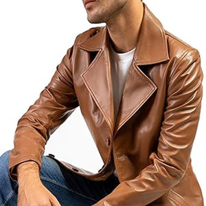 Manteau Trench en Cuir de Luxe pour Homme, Respirant, Léger, Personnalisable, Coupe Longue Élégante pour l'Hiver, Mode et Événements Formels - Product Image 5