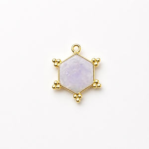 Gold Plated Brass Hexagon <b>Rainbow</b> Moonstone Gemstone Pendant Charm Smooth Cabochon Natural Stone Connector Necklace <b>Bracelet</b> - Product Image 1